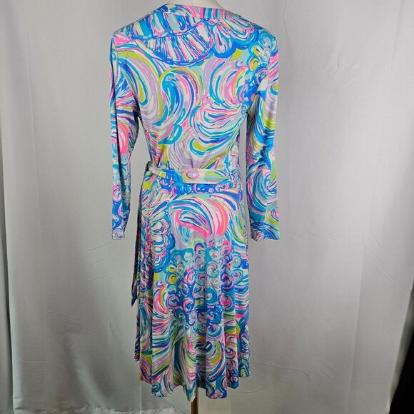Lilly Pulitzer Emilia Wrap Dress Multi Guilty Pleasure Print 3/4 Sleeve Small - Picture 7 of 13